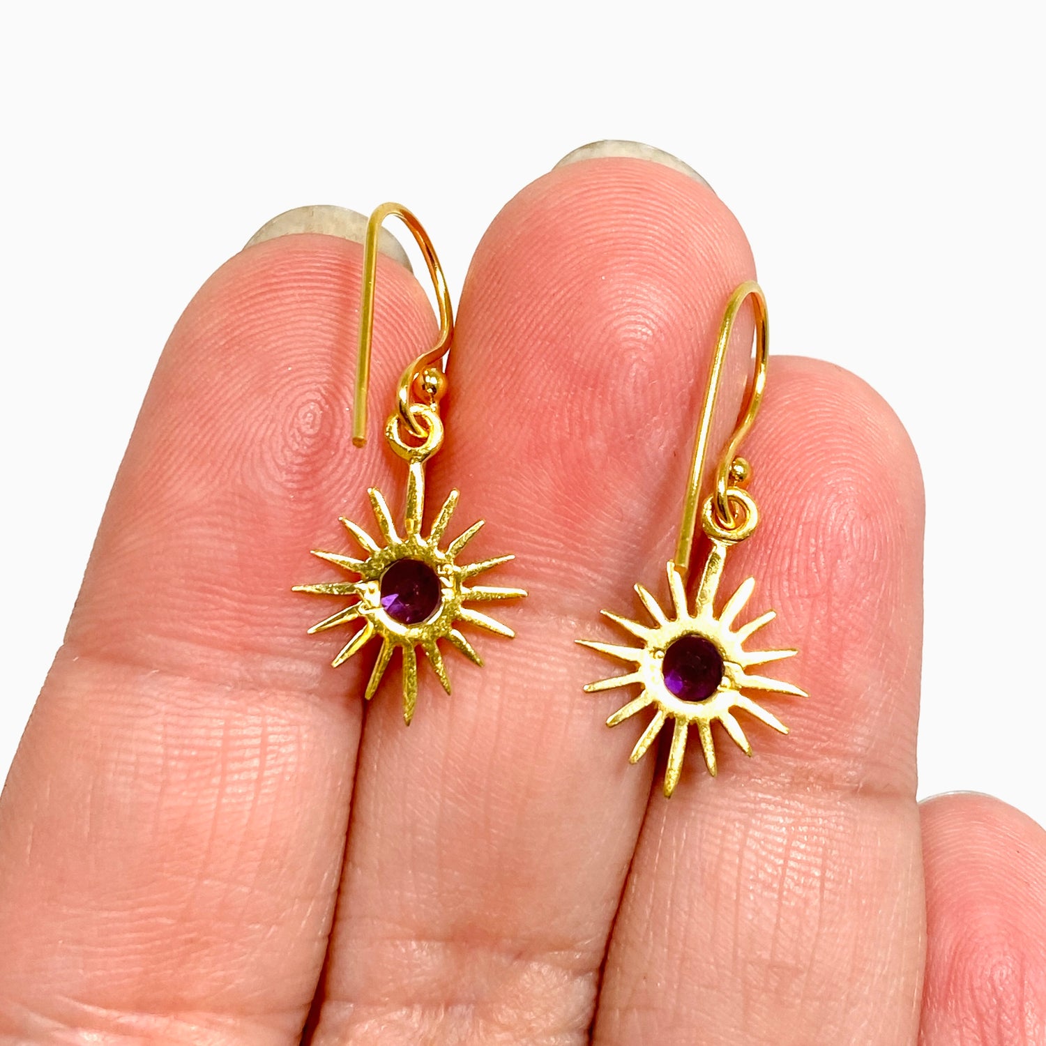 Gemstone Round Faceted Sun 1 micron Gold Plated Earrings PEGJ373