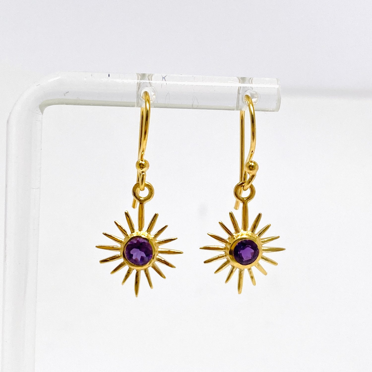 Gemstone Round Faceted Sun 1 micron Gold Plated Earrings PEGJ373