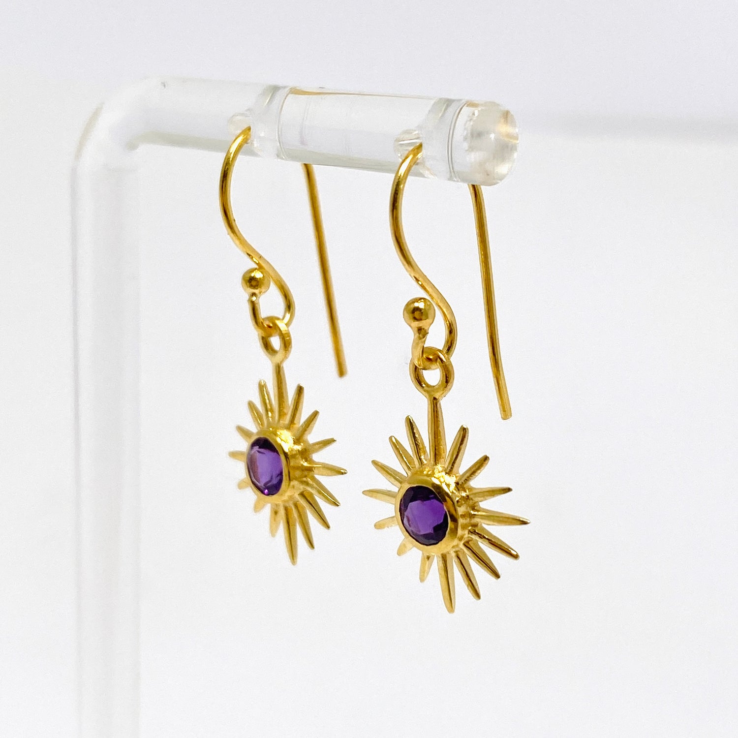 Gemstone Round Faceted Sun 1 micron Gold Plated Earrings PEGJ373