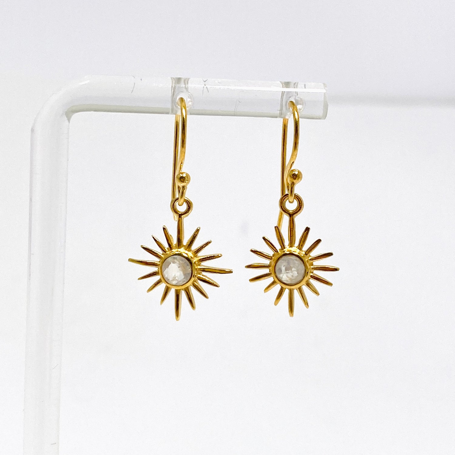 Gemstone Round Faceted Sun 1 micron Gold Plated Earrings PEGJ373