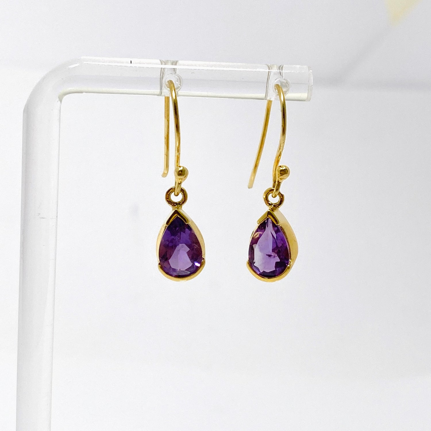 Gemstone Teardrop Faceted 1 micron Gold Plated Channel Set Drop Earrings PEGJ366