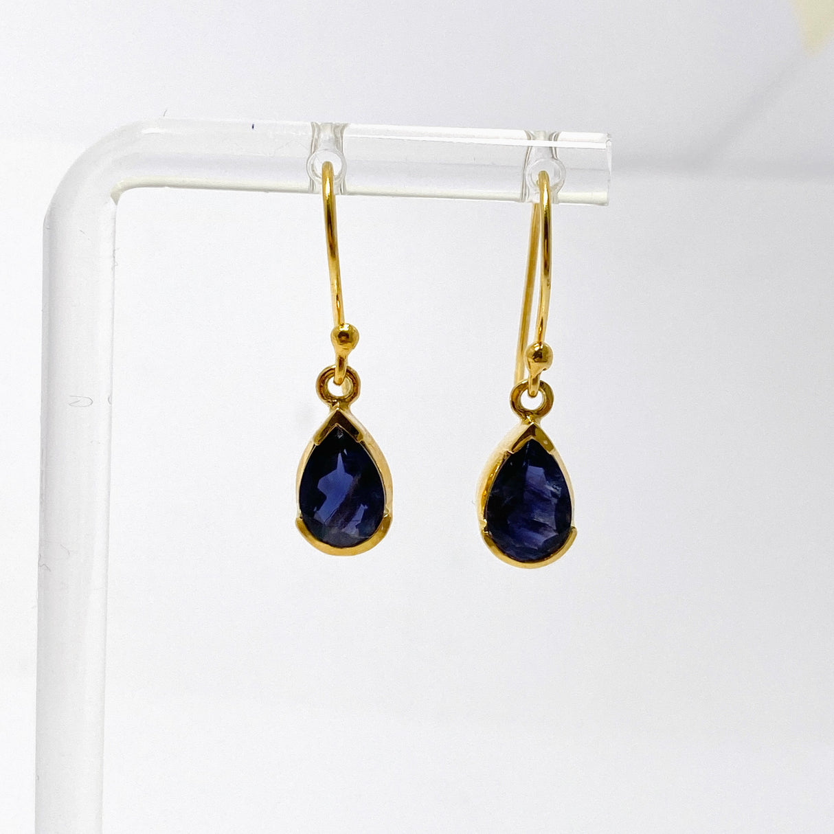Gemstone Teardrop Faceted 1 micron Gold Plated Channel Set Drop Earrings PEGJ366