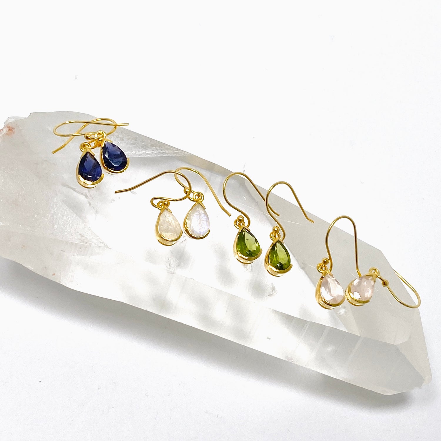 Gemstone Teardrop Faceted 1 micron Gold Plated Channel Set Drop Earrings PEGJ366