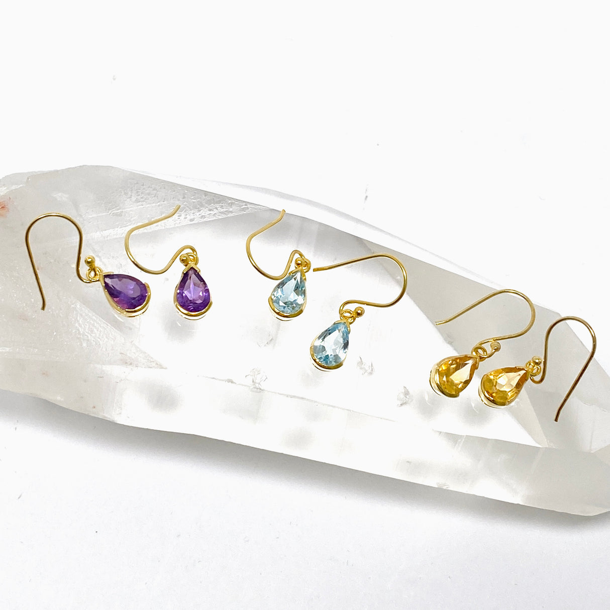 Gemstone Teardrop Faceted 1 micron Gold Plated Channel Set Drop Earrings PEGJ366