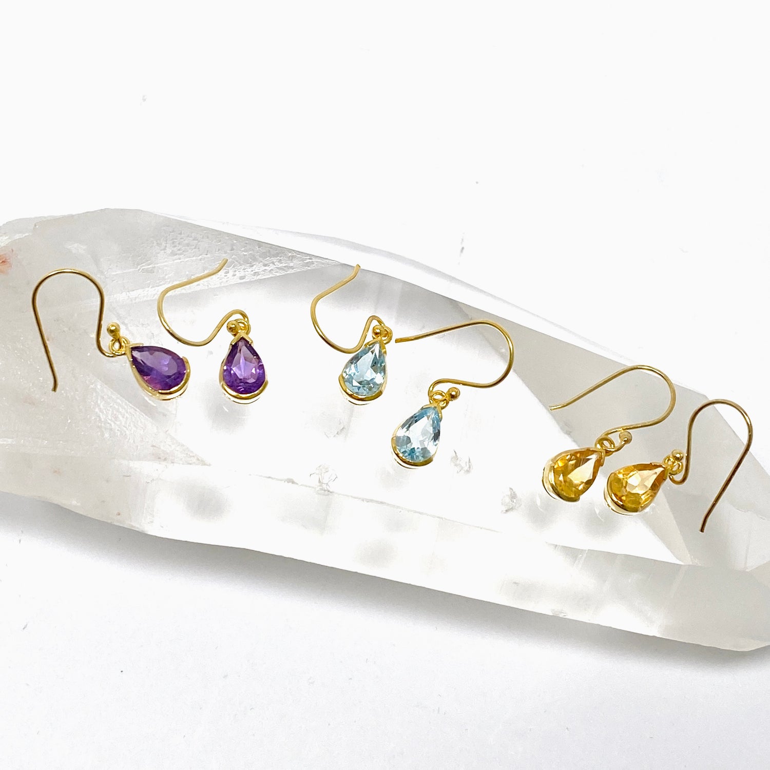 Gemstone Teardrop Faceted 1 micron Gold Plated Channel Set Drop Earrings PEGJ366