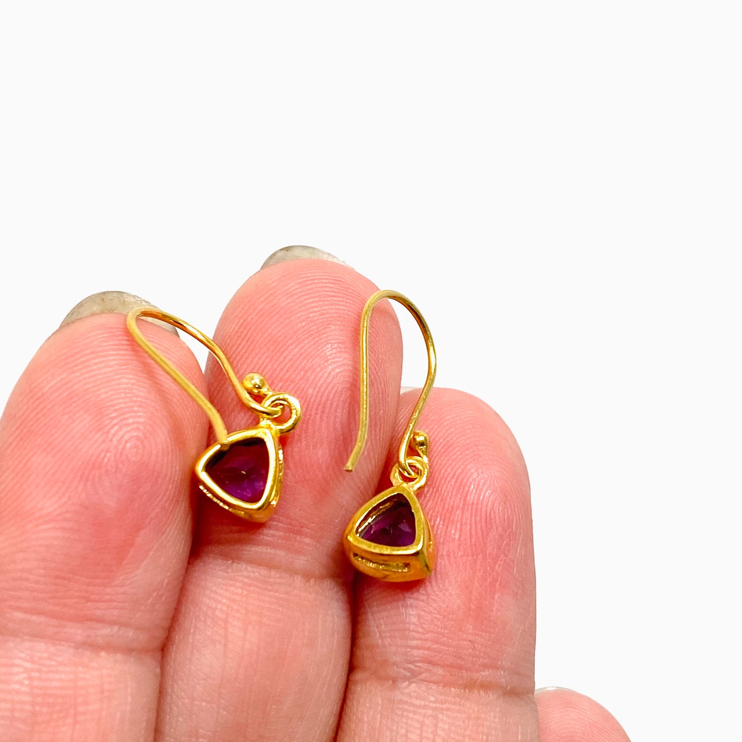 Gemstone Trillion Faceted 1 micron Gold Plated Channel Set Drop Earrings PEGJ367