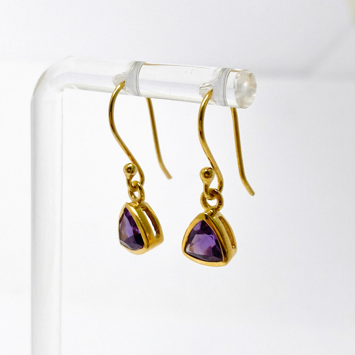 Gemstone Trillion Faceted 1 micron Gold Plated Channel Set Drop Earrings PEGJ367
