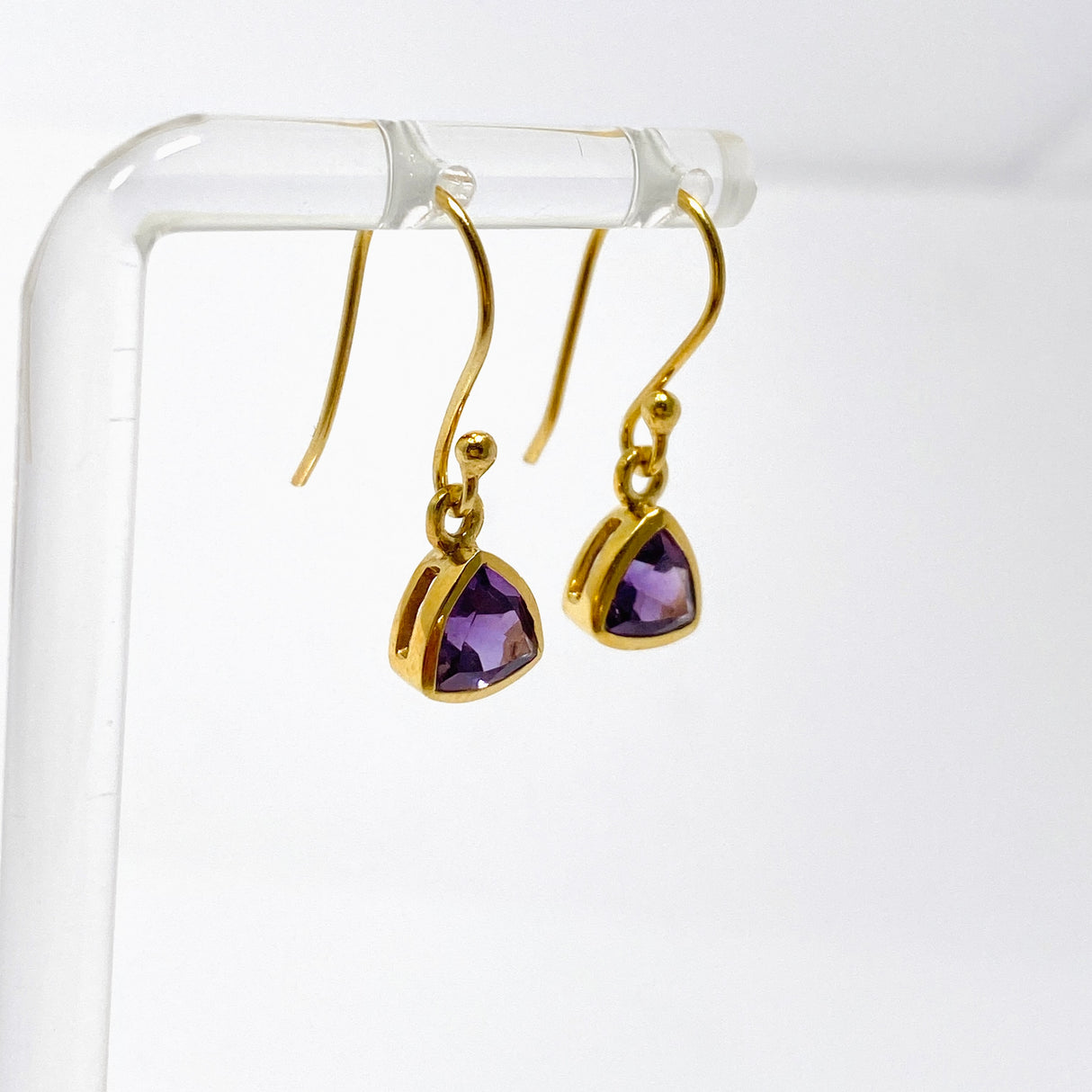 Gemstone Trillion Faceted 1 micron Gold Plated Channel Set Drop Earrings PEGJ367
