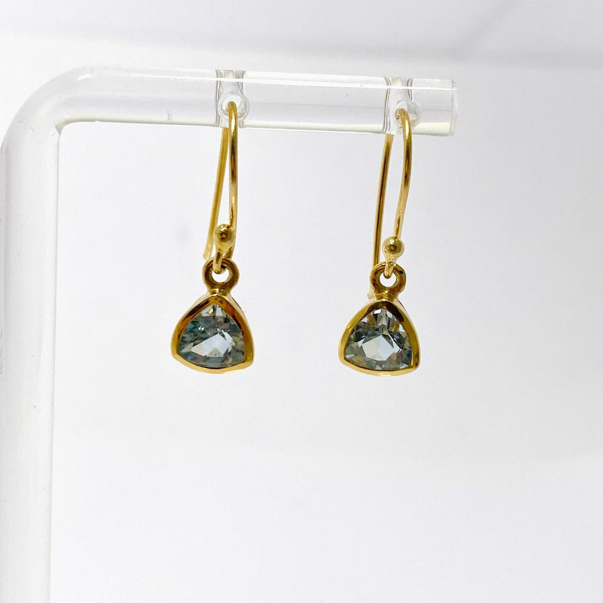 Gemstone Trillion Faceted 1 micron Gold Plated Channel Set Drop Earrings PEGJ367
