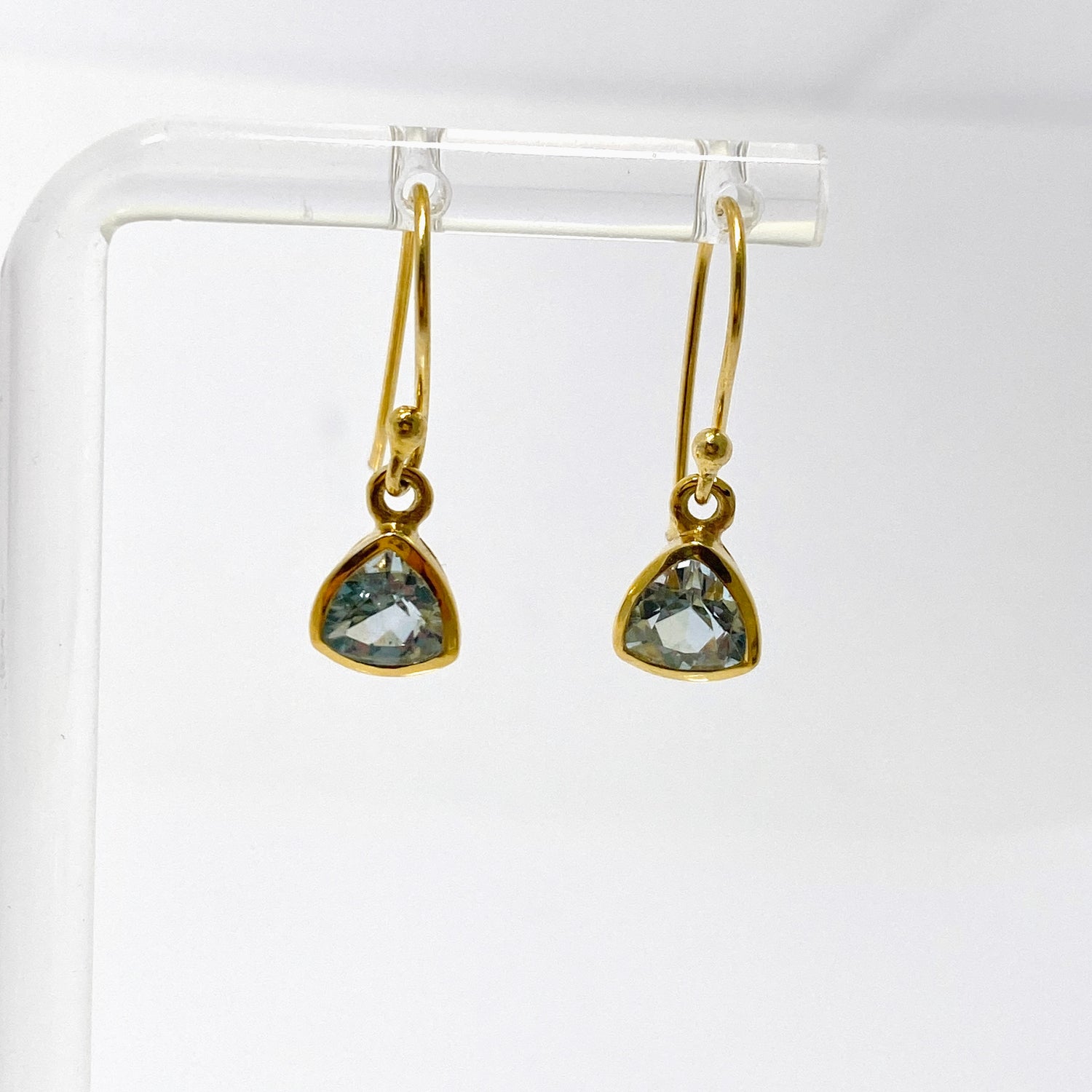 Gemstone Trillion Faceted 1 micron Gold Plated Channel Set Drop Earrings PEGJ367