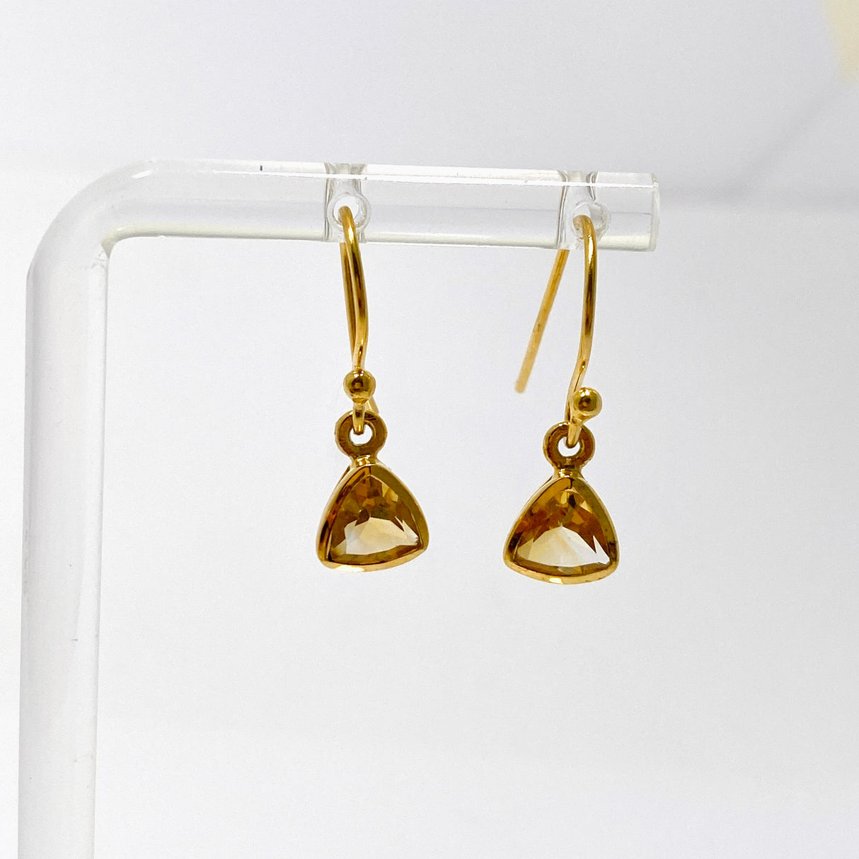 Gemstone Trillion Faceted 1 micron Gold Plated Channel Set Drop Earrings PEGJ367