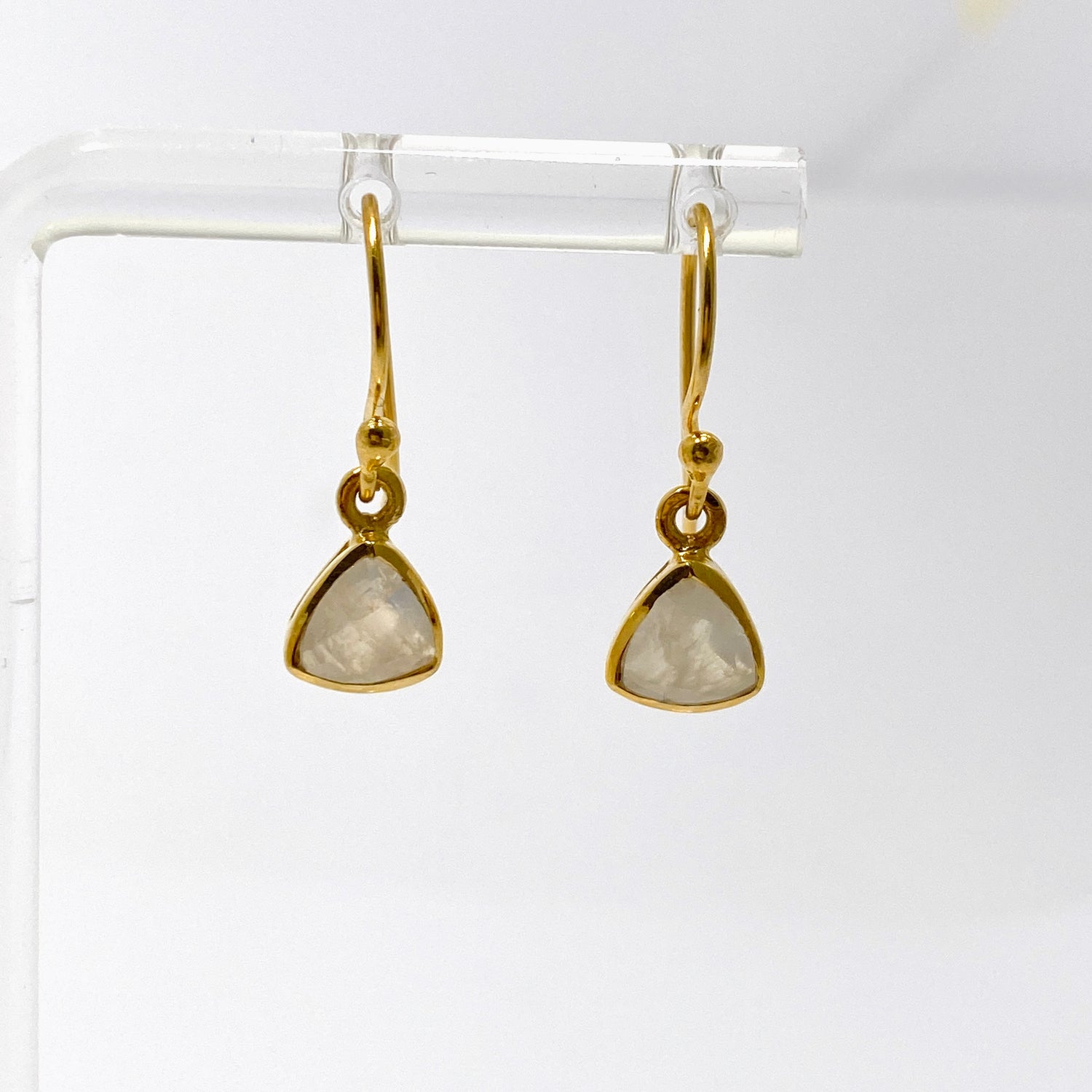 Gemstone Trillion Faceted 1 micron Gold Plated Channel Set Drop Earrings PEGJ367
