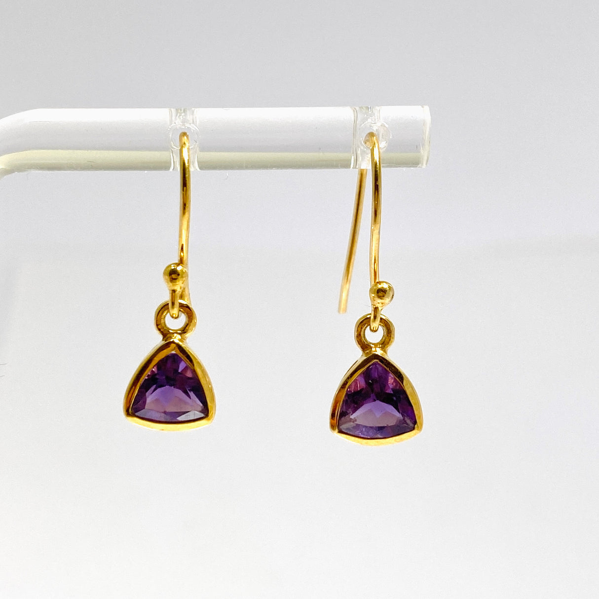 Gemstone Trillion Faceted 1 micron Gold Plated Channel Set Drop Earrings PEGJ367