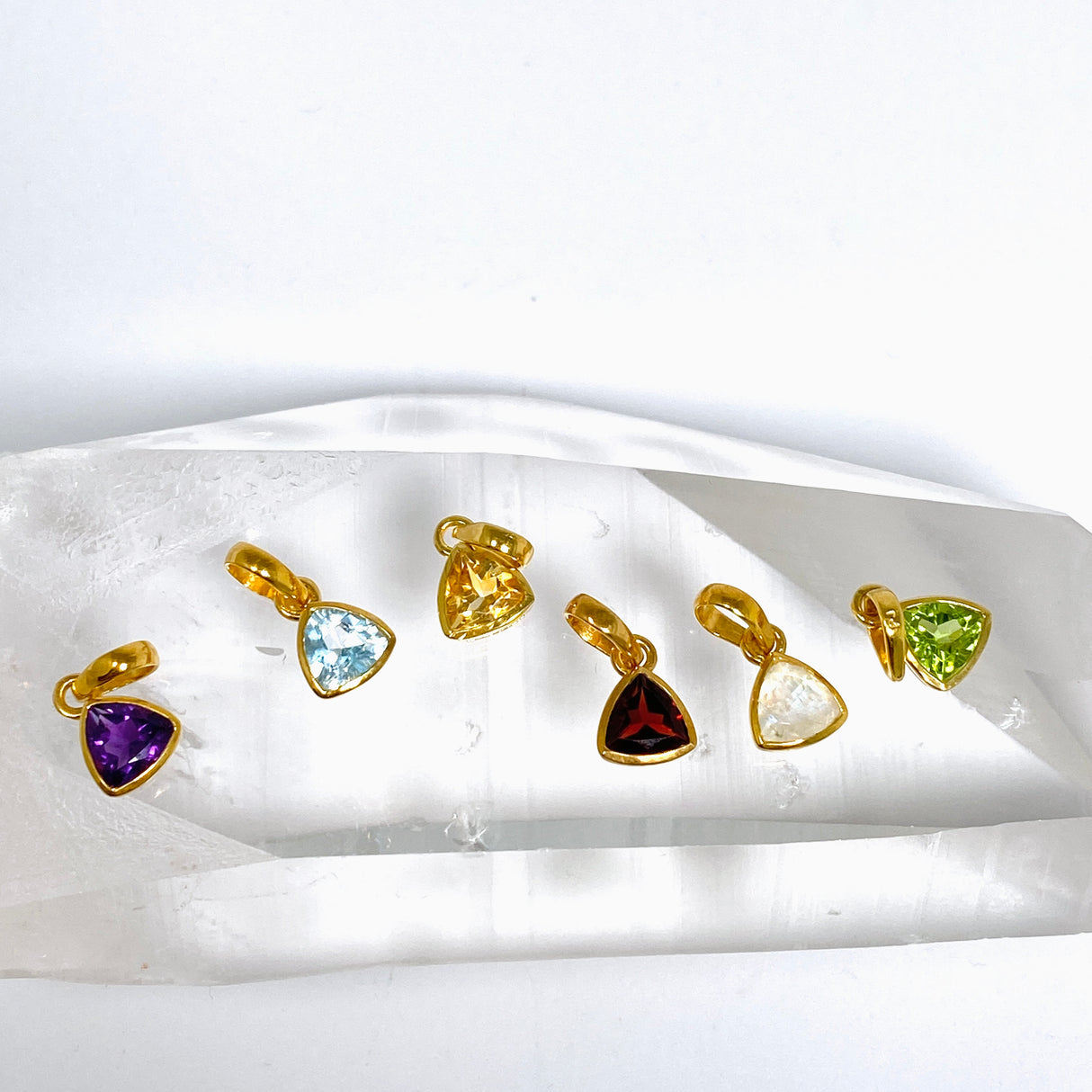 Gemstone Trillion Faceted Channel Set 2.5 Micron Gold Plated Pendant PPGJ1221