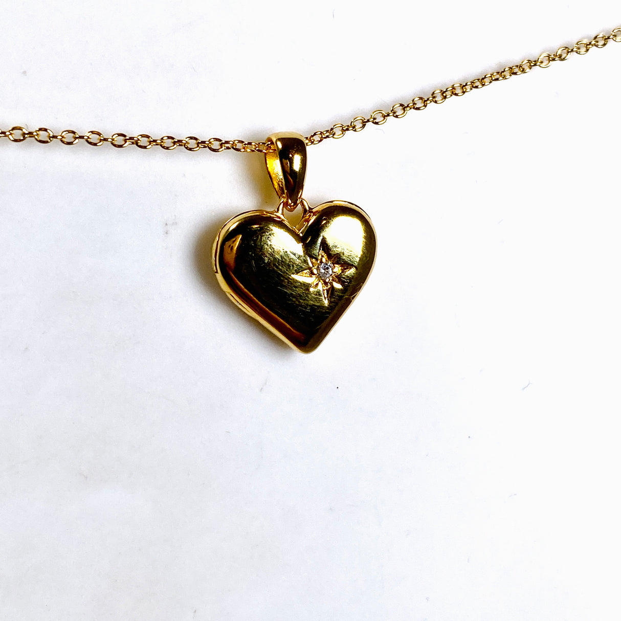Gold Plated Heart Locket with Cubic Zirconia NK882-YG