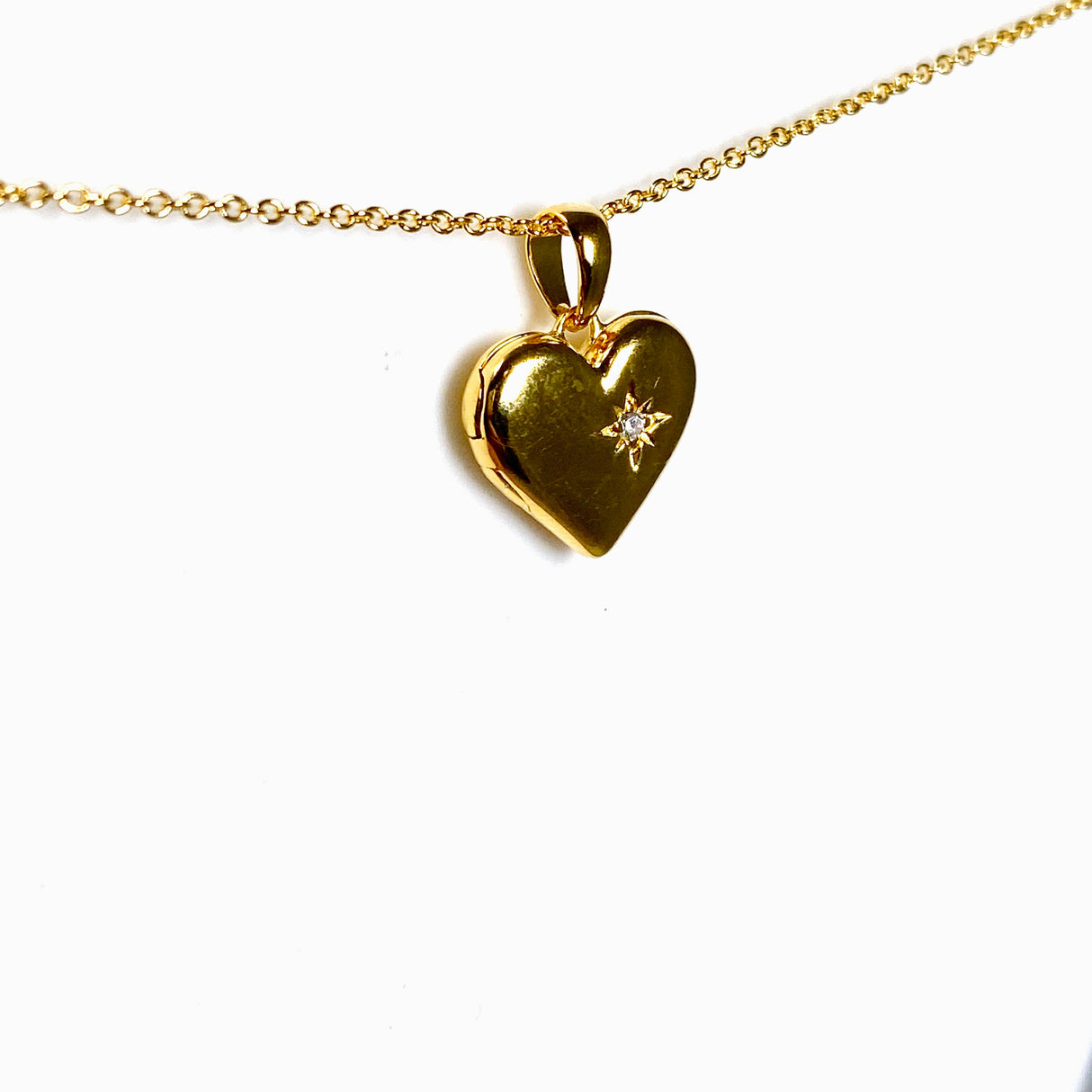 Gold Plated Heart Locket with Cubic Zirconia NK882-YG