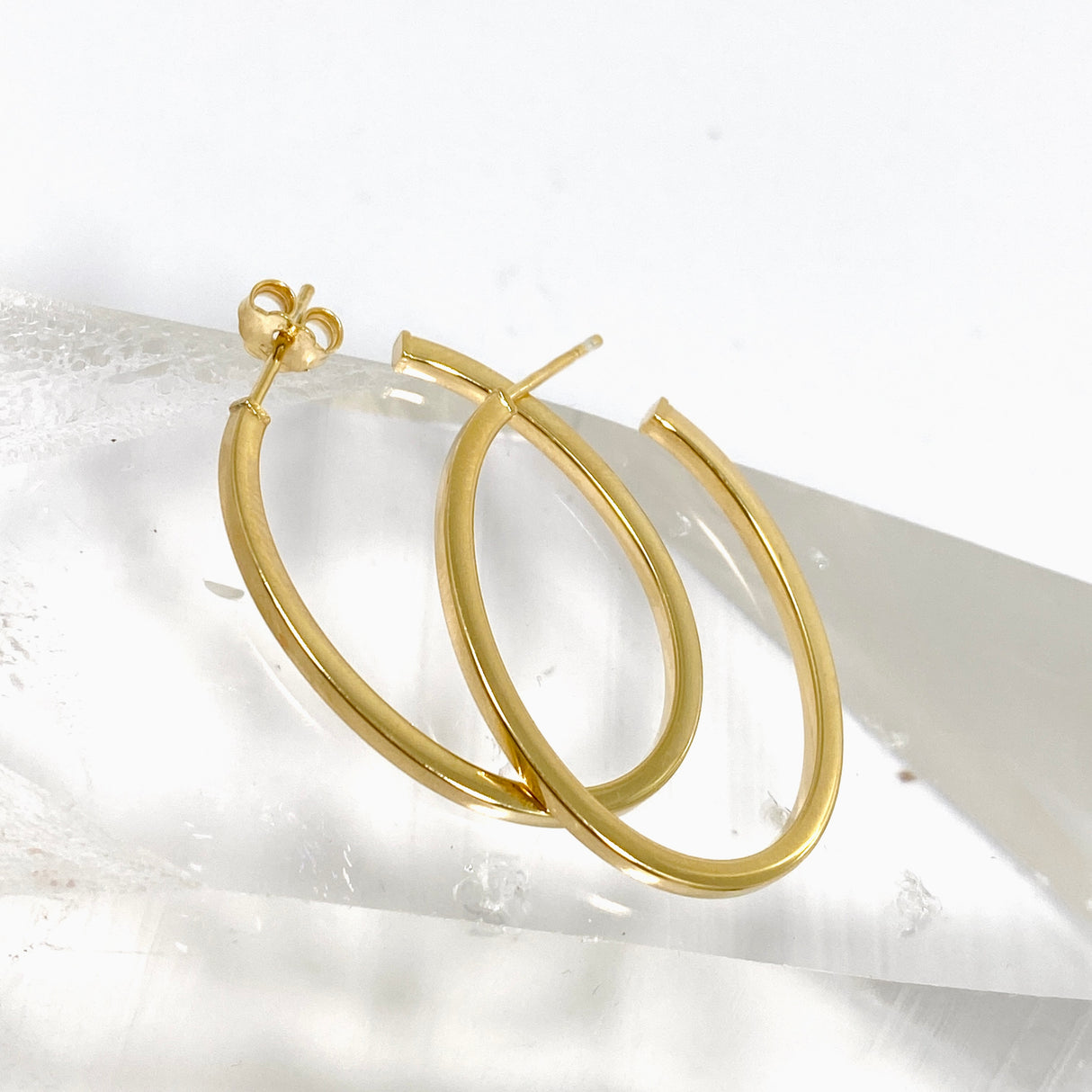 Gold Plated Oval Half Hoop Earrings SE411-YG