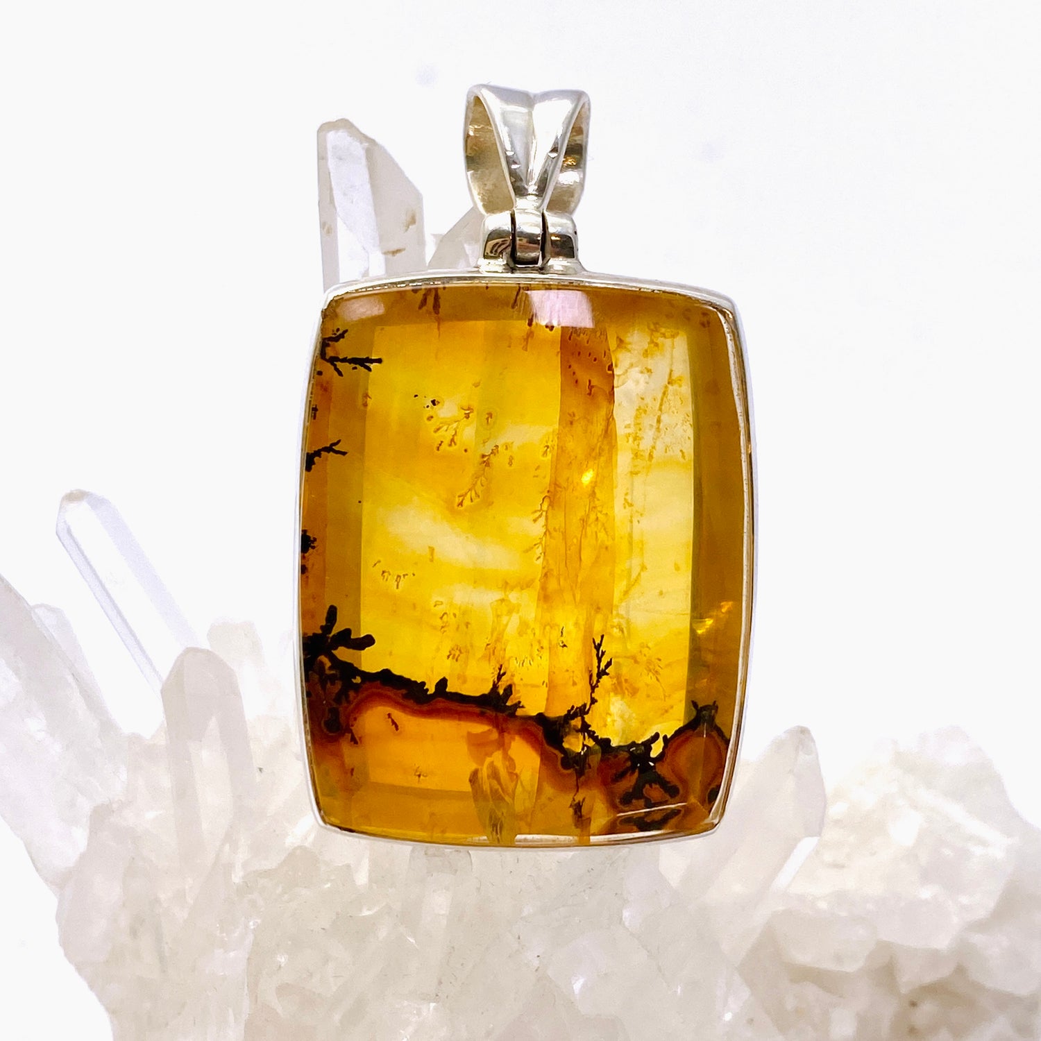 Golden Healer Dendritic Quartz Rectangular Cabochon Pendant GPJ18