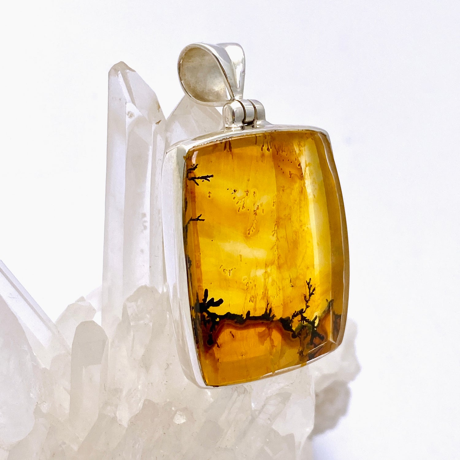 Golden Healer Dendritic Quartz Rectangular Cabochon Pendant GPJ18