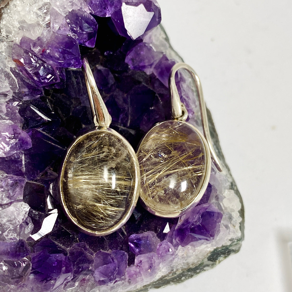 Golden Rutile Oval Cabochon Earrings PEGJ378