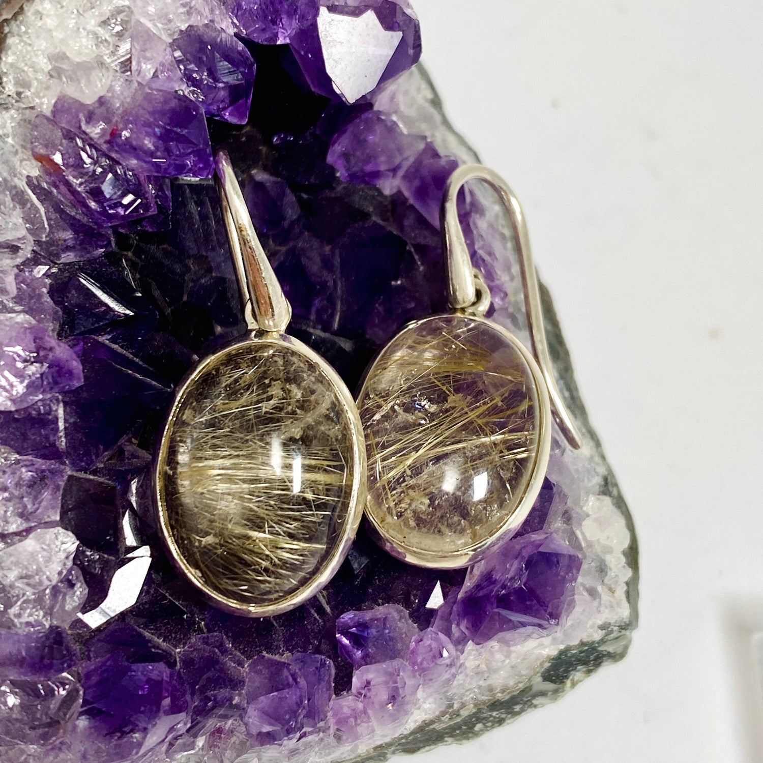 Golden Rutile Oval Cabochon Earrings PEGJ378