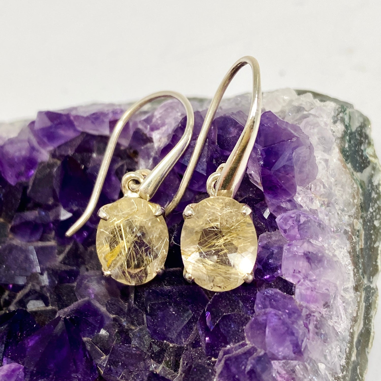 Golden Rutile Oval Faceted Earrings PEGJ380