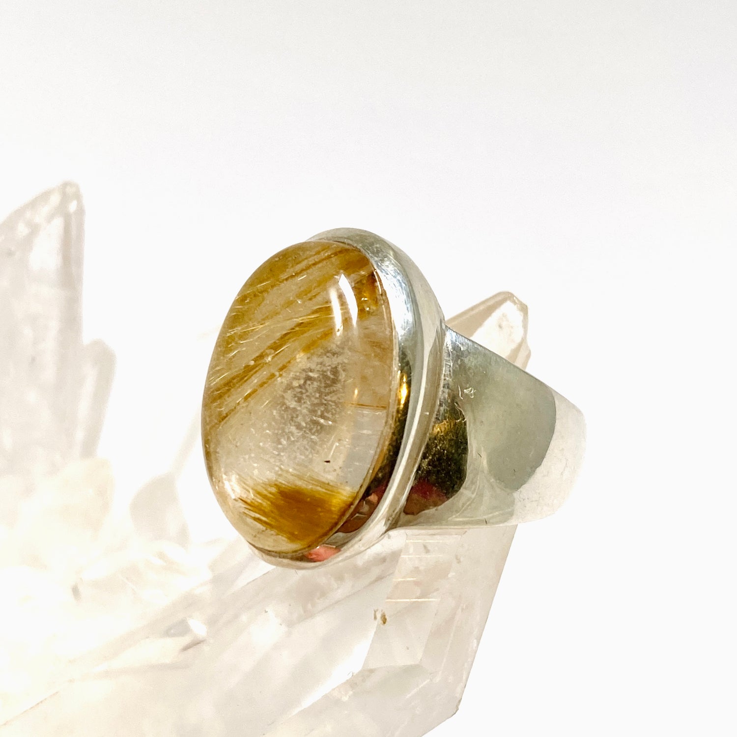 Golden Rutile Quartz Oval Cabochon Ring Size 6.5 PRGJ1001
