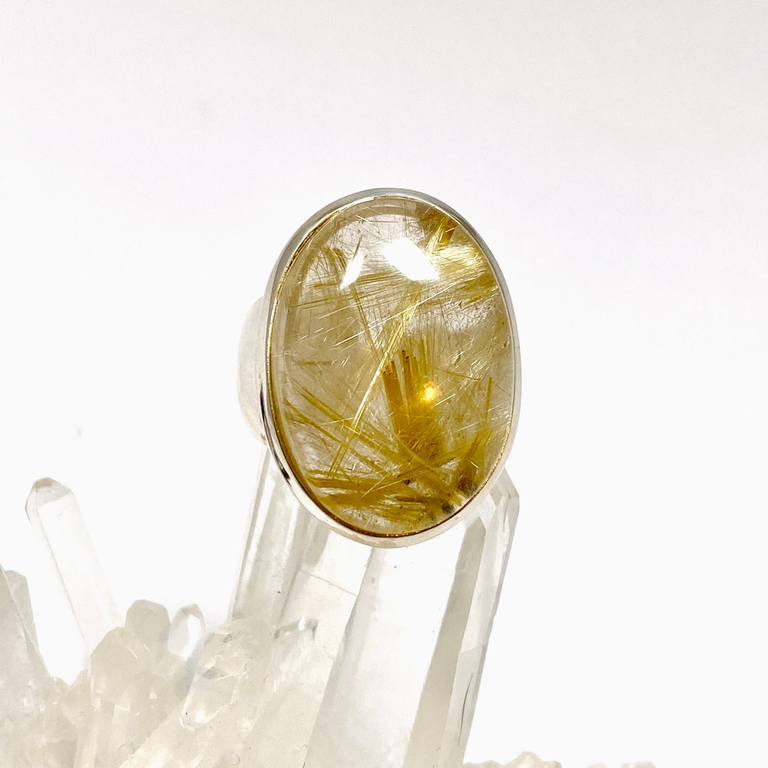 Golden Rutile Quartz Oval Cabochon Ring Size 8 PRGJ1000
