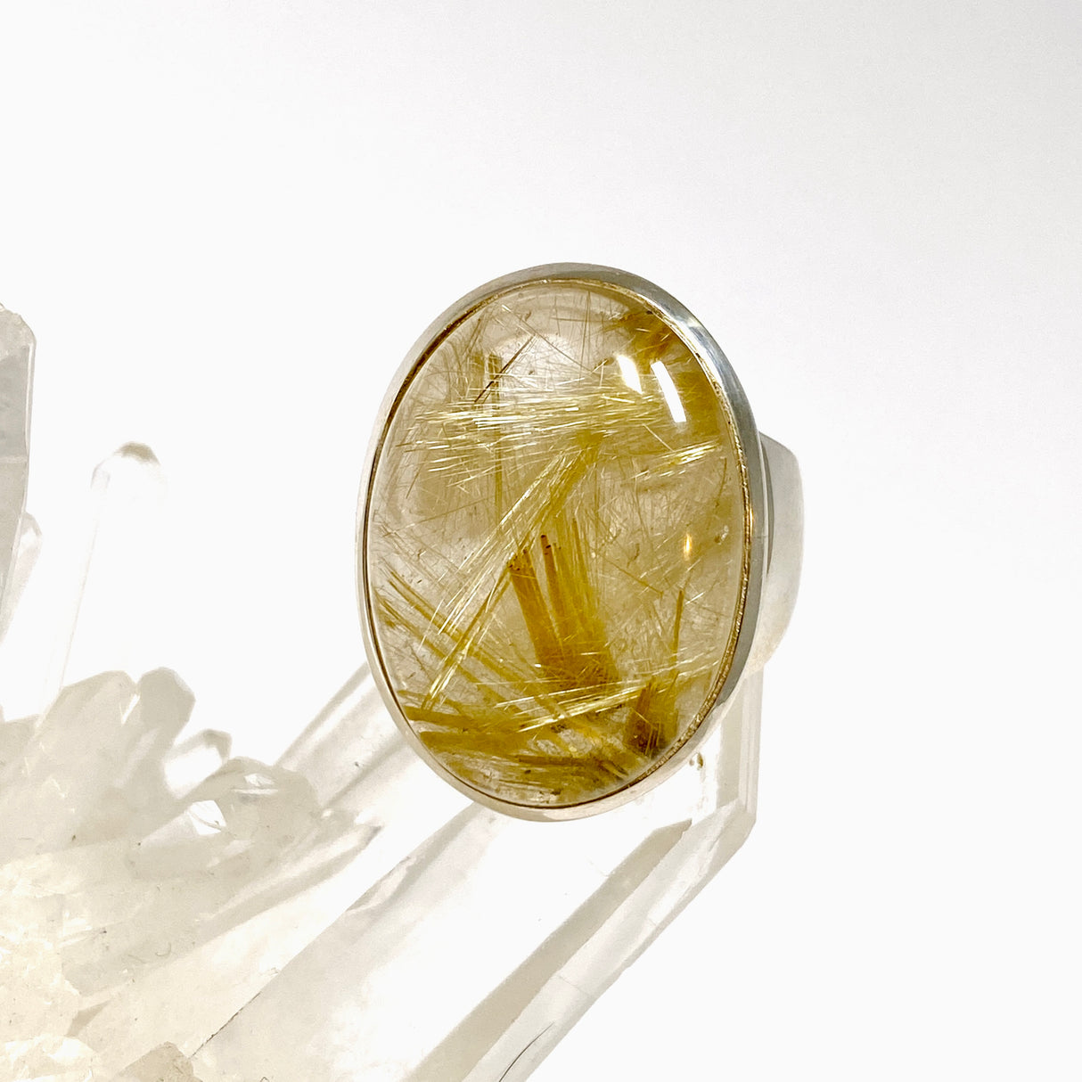 Golden Rutile Quartz Oval Cabochon Ring Size 8 PRGJ1000