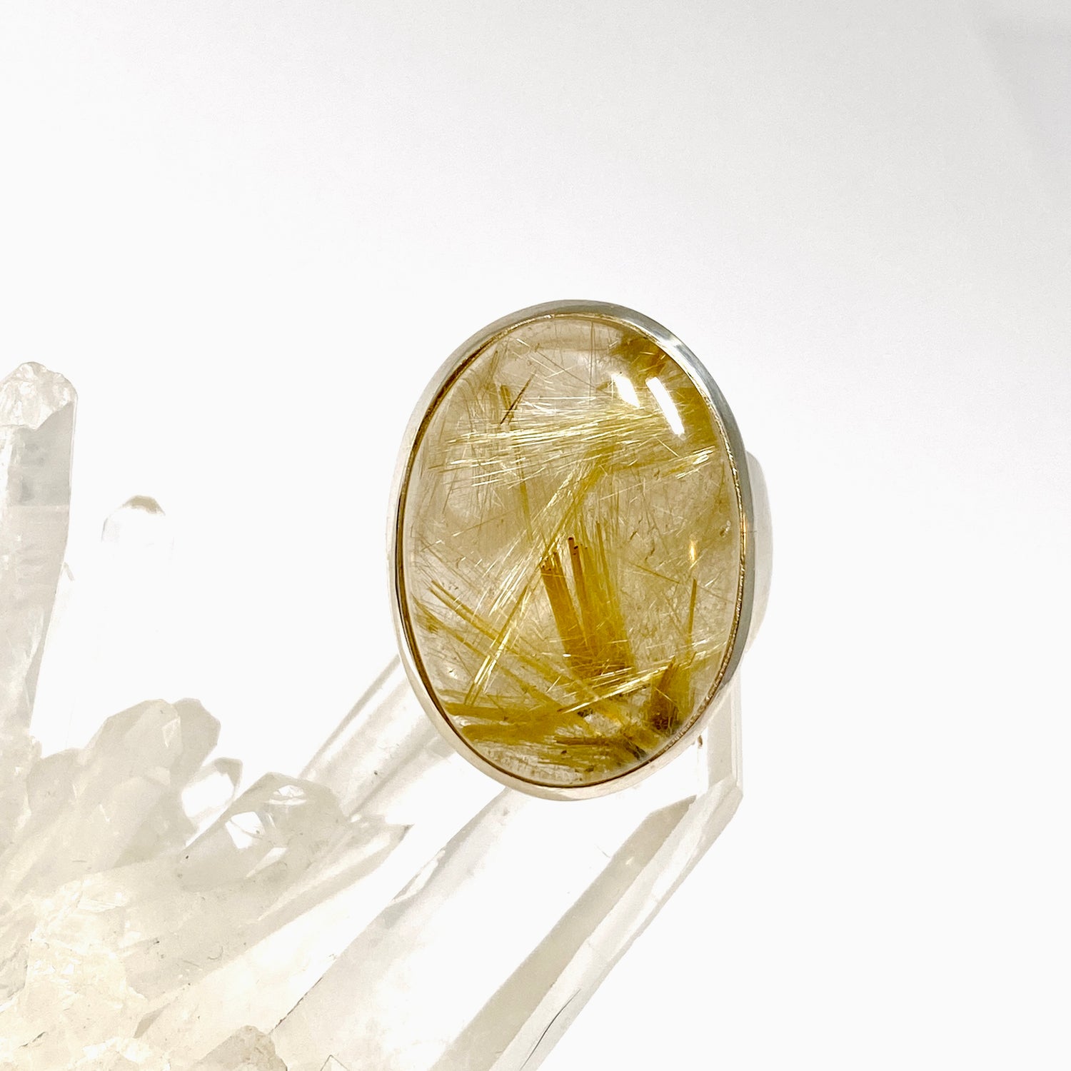 Golden Rutile Quartz Oval Cabochon Ring Size 8 PRGJ1000