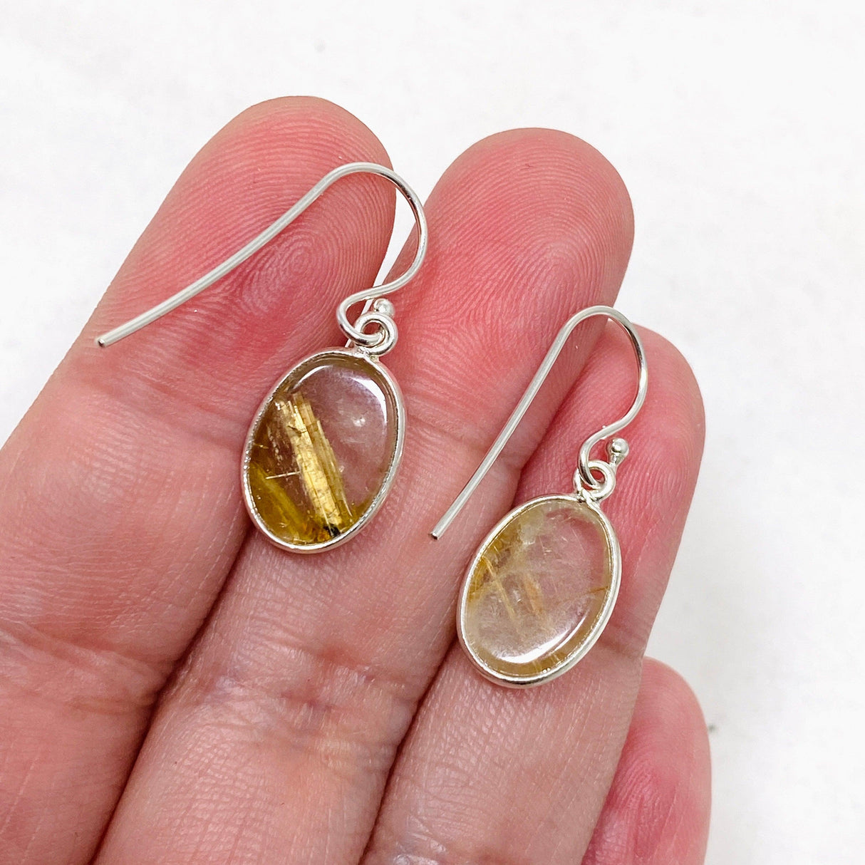 Golden Rutile Quartz Oval Earrings KEGJ1484 - Nature's Magick