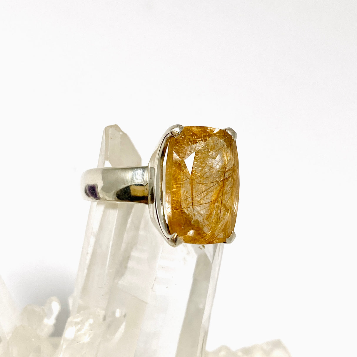 Golden Rutile Quartz Rectangular Faceted Ring Size 7 PRGJ1006