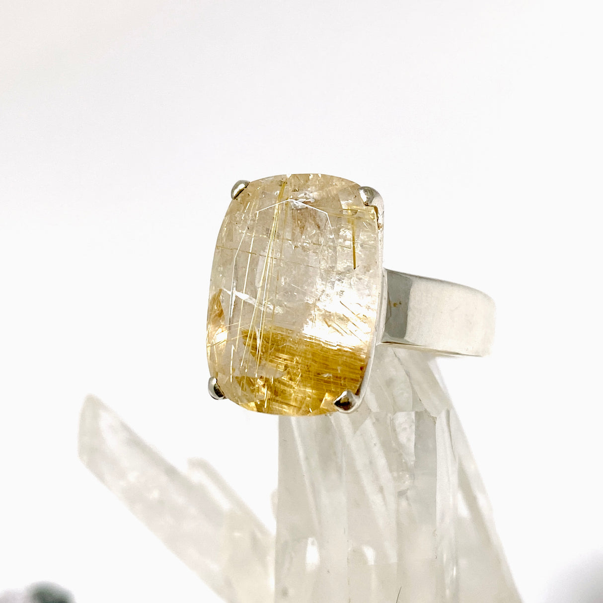 Golden Rutile Quartz Rectangular Faceted Ring Size 9 PRGJ1008