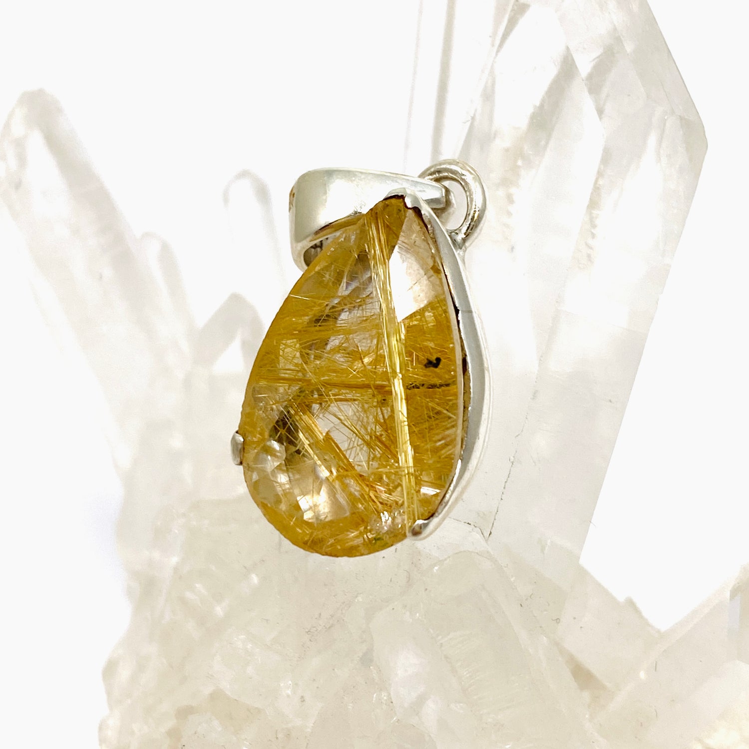 Golden Rutile Quartz Teardrop Faceted Pendant PPGJ887