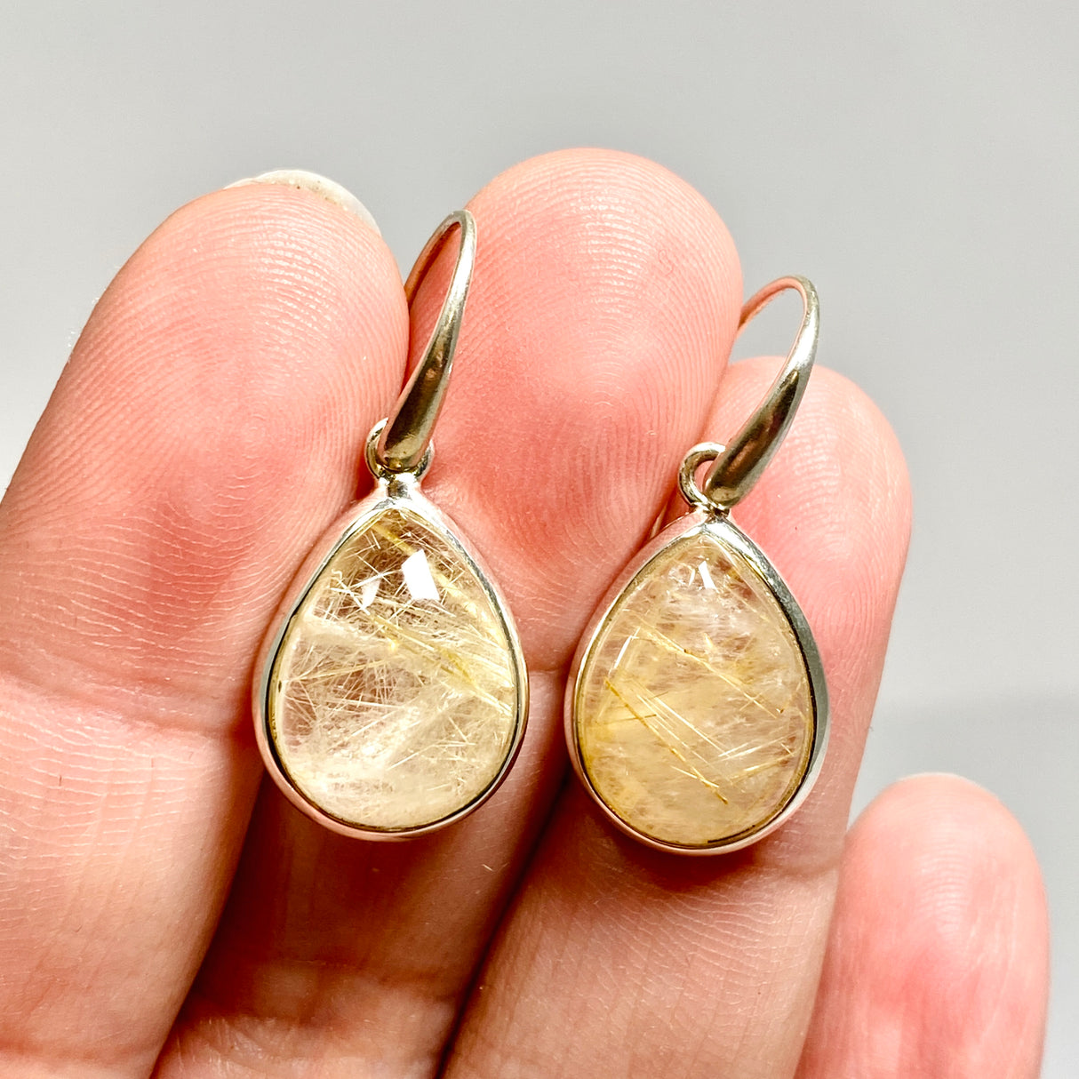 Golden Rutile Teardrop Cabochon Earrings PEGJ379