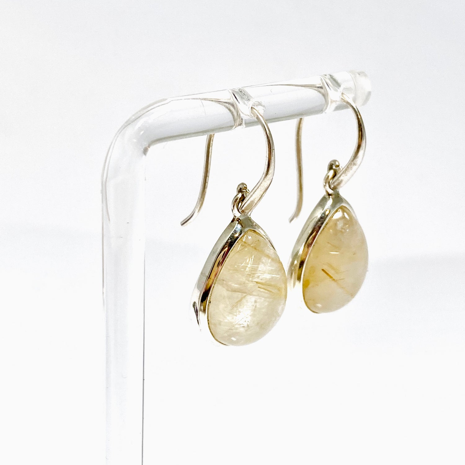 Golden Rutile Teardrop Cabochon Earrings PEGJ379