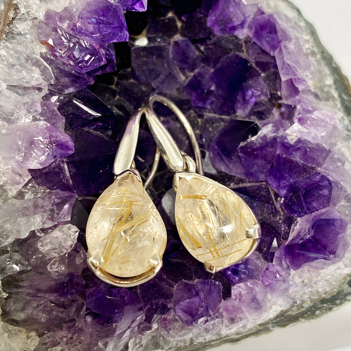 Golden Rutile Teardrop Faceted Earrings PEGJ382