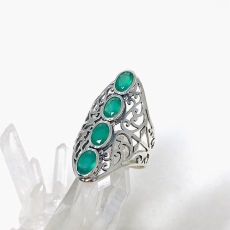 Green Chalcedony Faceted Multi-stone Filigree Ring R3608 - Nature's Magick