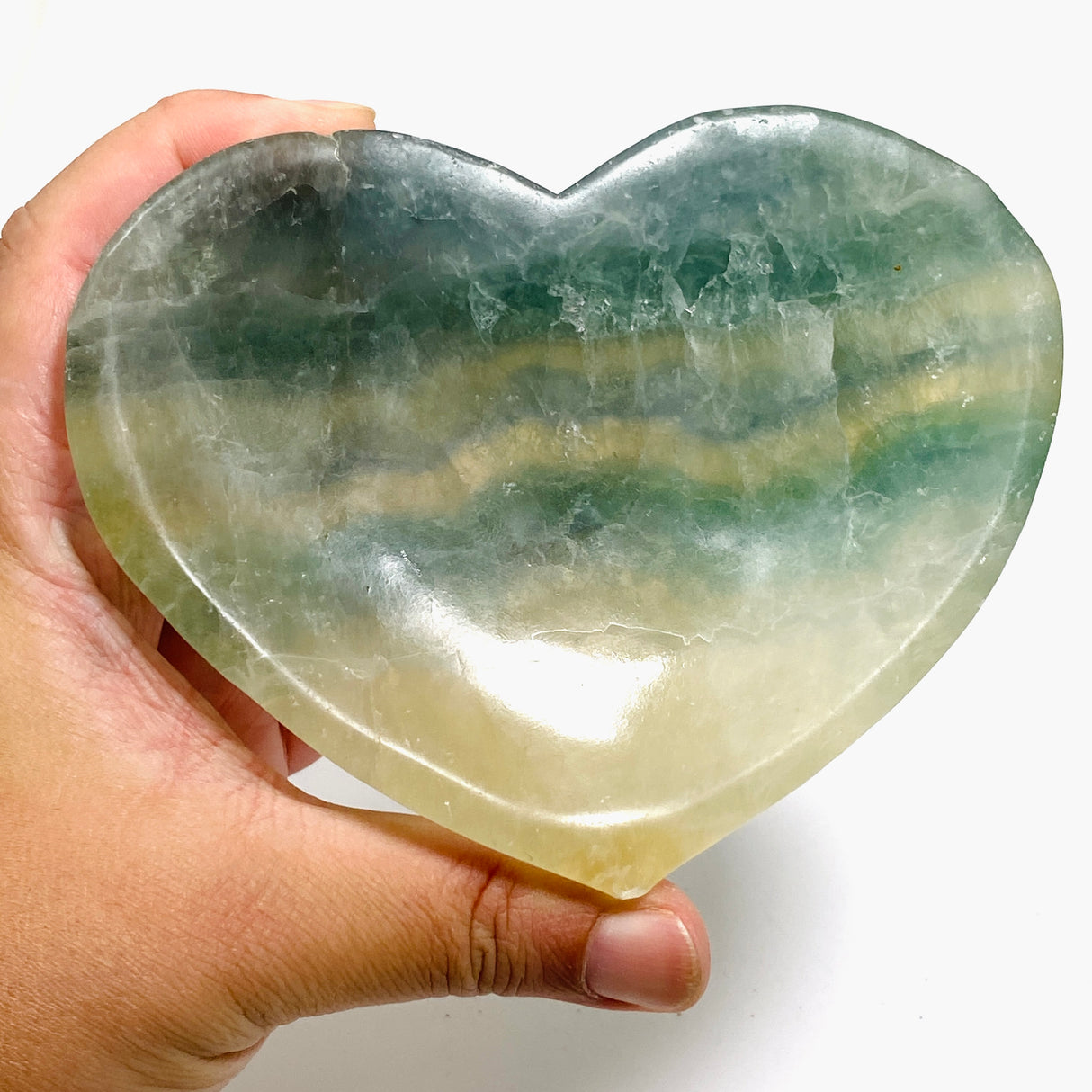 Green fluorite heart bowl C1037a