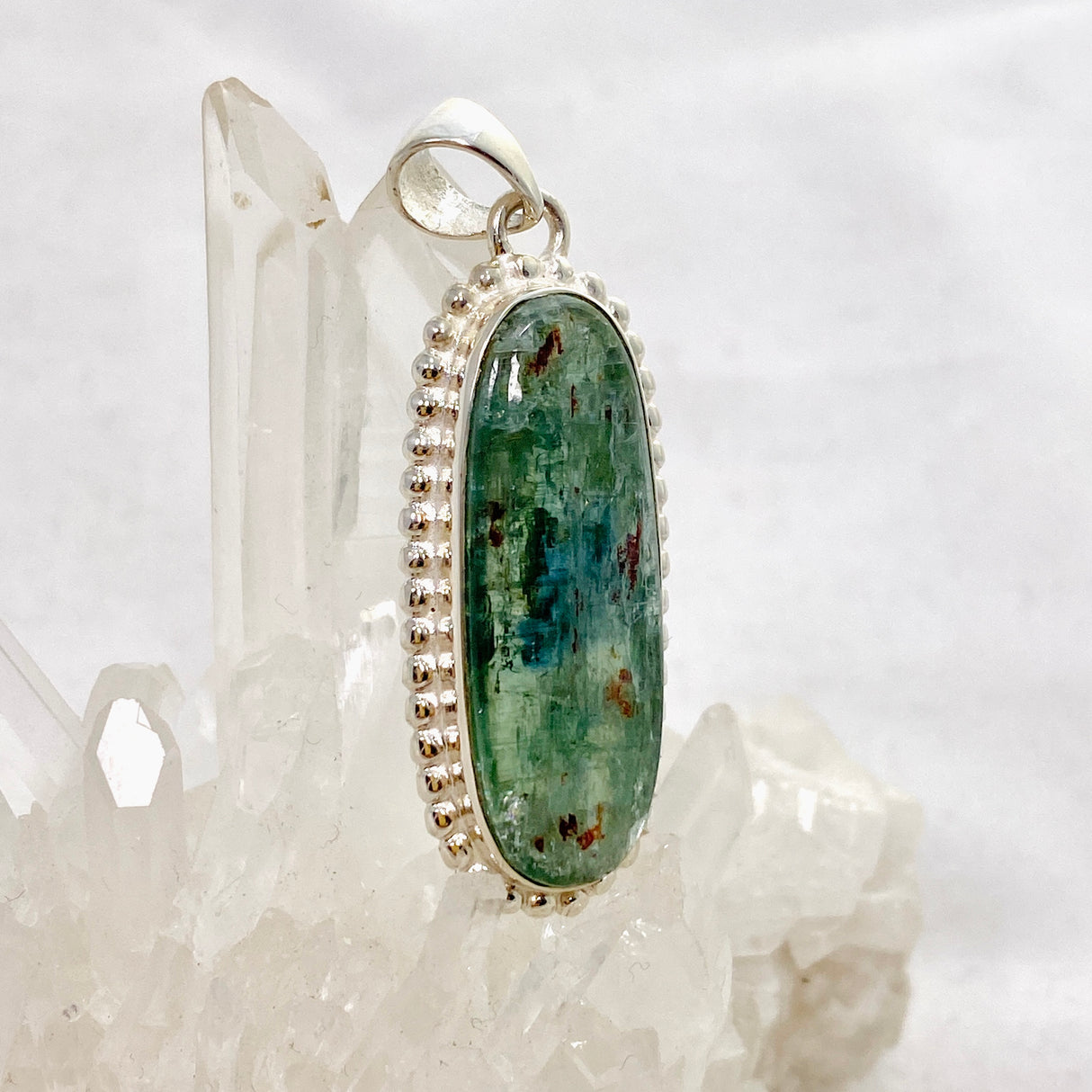 Green Kyanite Oval Cabochon Pendant in a Decorative Setting KPGJ4632