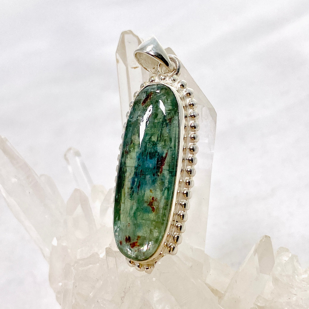 Green Kyanite Oval Cabochon Pendant in a Decorative Setting KPGJ4632