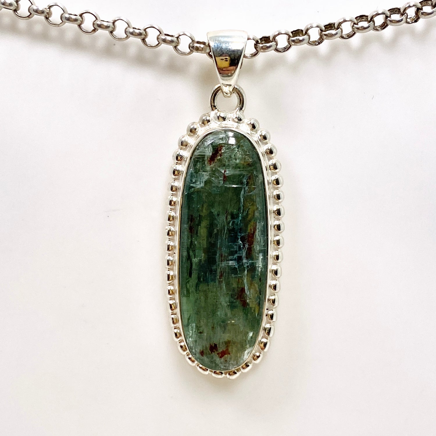 Green Kyanite Oval Cabochon Pendant in a Decorative Setting KPGJ4632