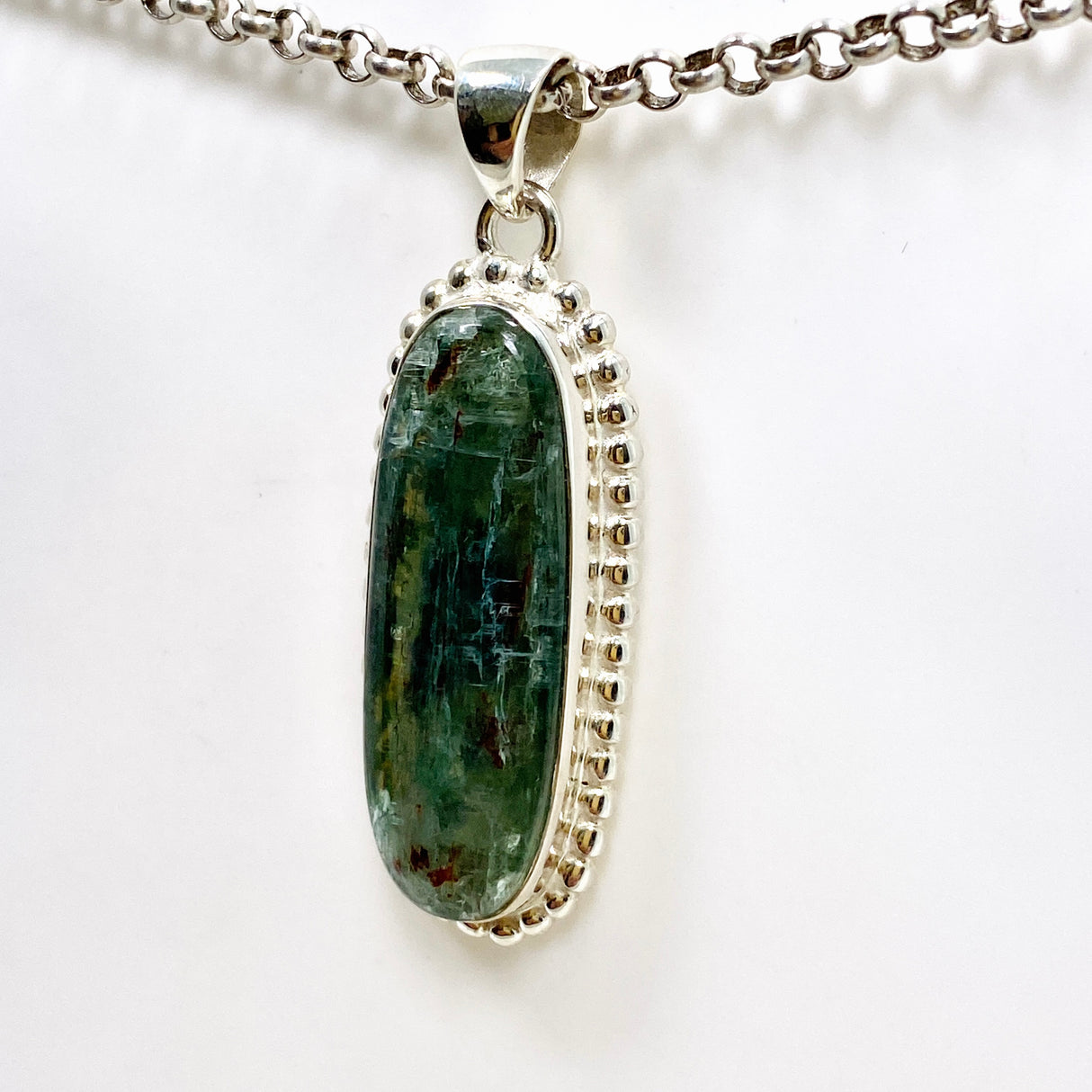 Green Kyanite Oval Cabochon Pendant in a Decorative Setting KPGJ4632