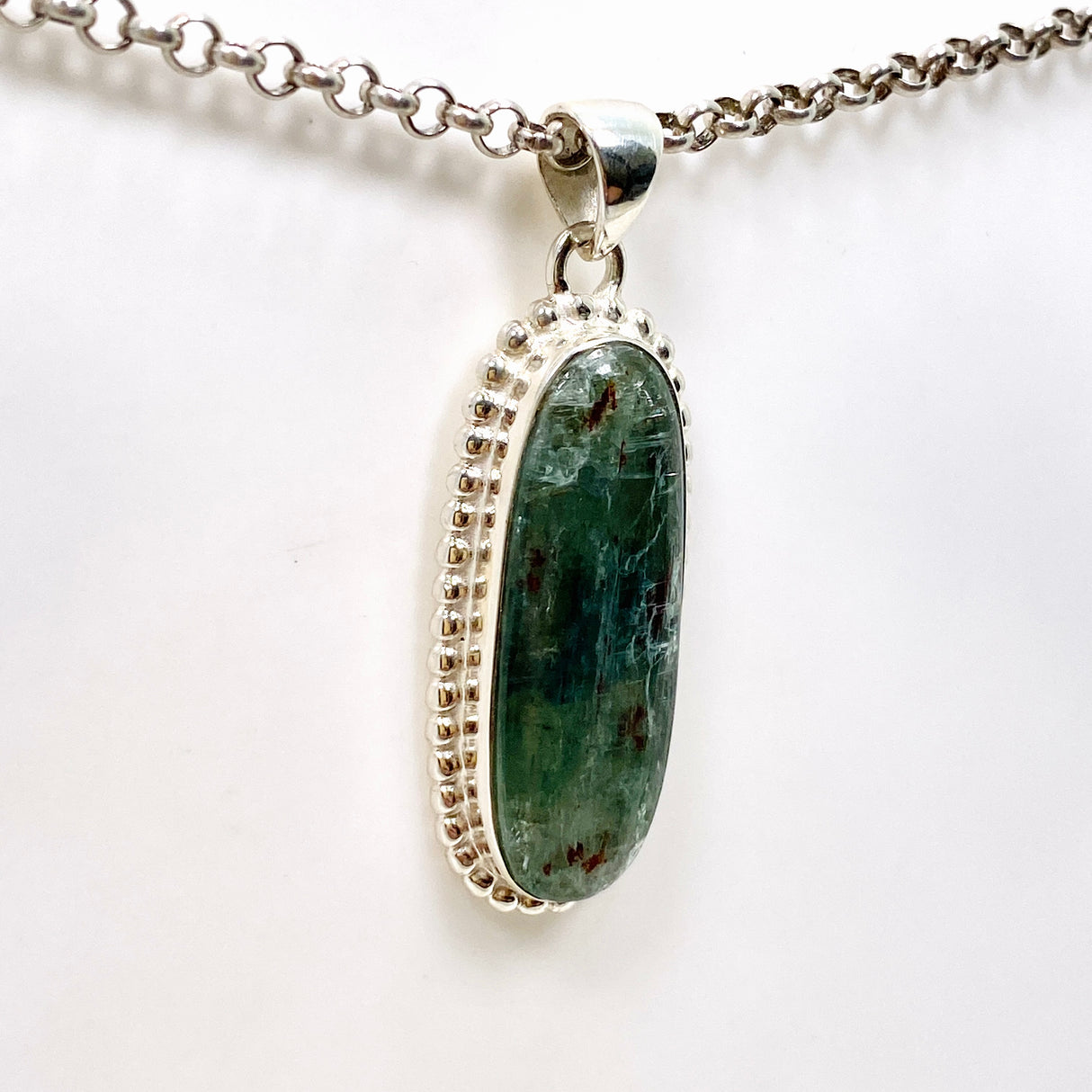 Green Kyanite Oval Cabochon Pendant in a Decorative Setting KPGJ4632