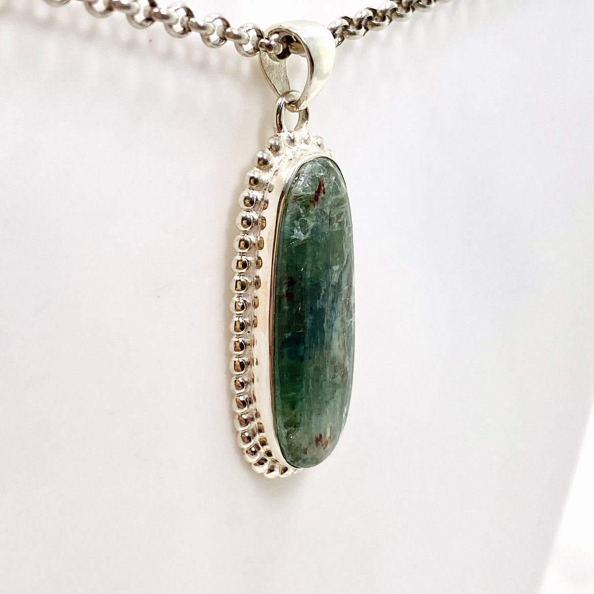Green Kyanite Oval Cabochon Pendant in a Decorative Setting KPGJ4632