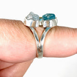 Green Kyanite, Teal Apatite & Aquamarine raw multi-stone ring s.8