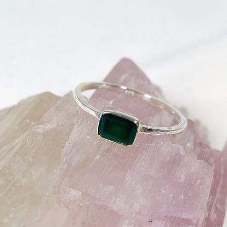 Green Onyx Rectangular Faceted Fine Band Ring R3793-GO - Nature's Magick