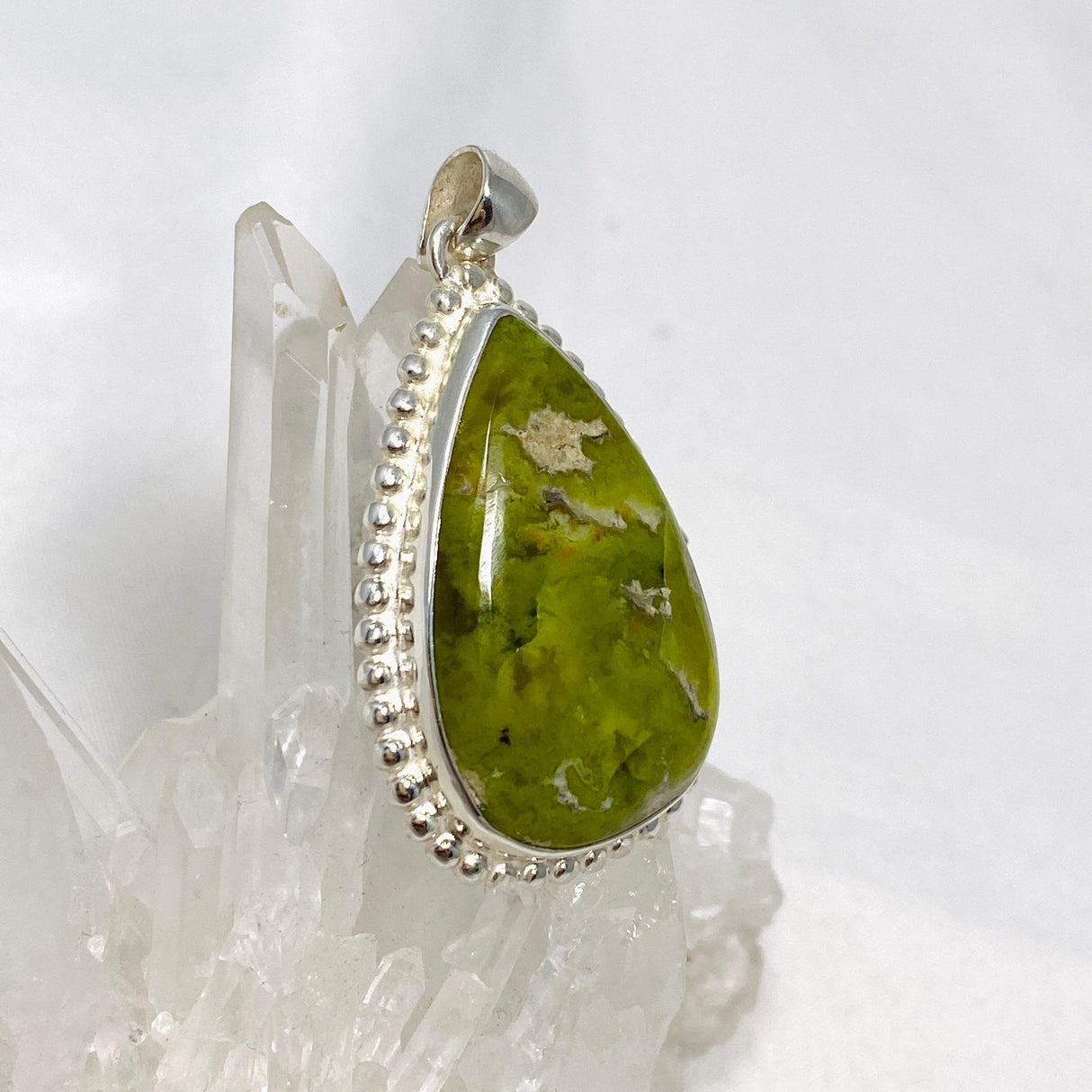 Green Opal (Madagascar) Teardrop Pendant in a Decorative Setting KPGJ4545 - Nature's Magick