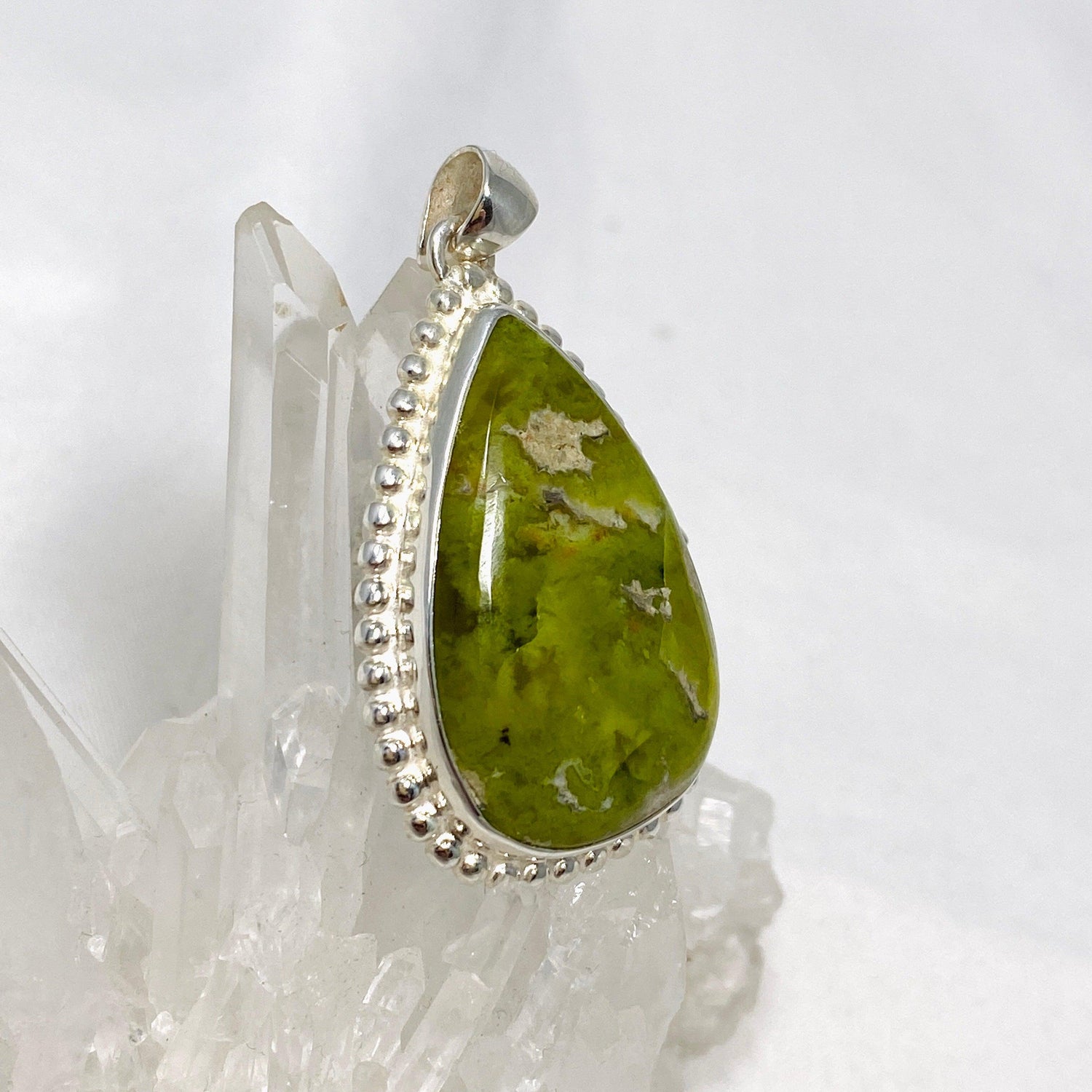 Green Opal (Madagascar) Teardrop Pendant in a Decorative Setting KPGJ4545 - Nature's Magick
