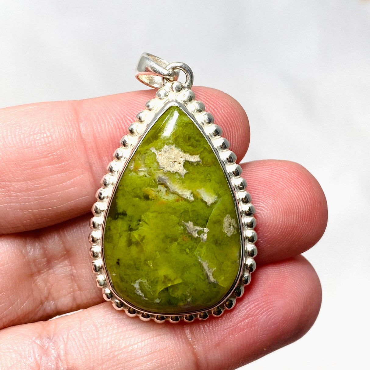 Green Opal (Madagascar) Teardrop Pendant in a Decorative Setting KPGJ4545 - Nature's Magick